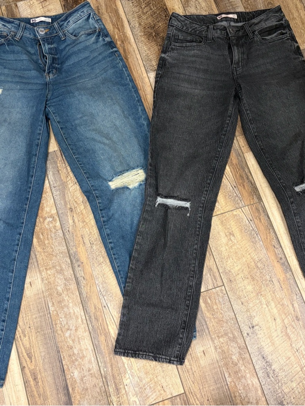 SO Women’s Ripped Straight and baggy Jeans in Blue and Black